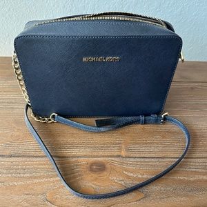 Michael Kors Jet Set Large Crossbody Navy Saffiano Leather Bag